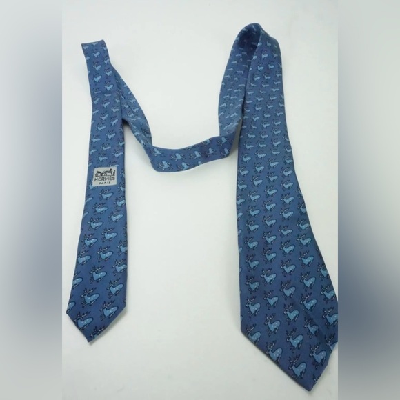 Blue Reindeer Animal Print Hermes Tie - Picture 1 of 4
